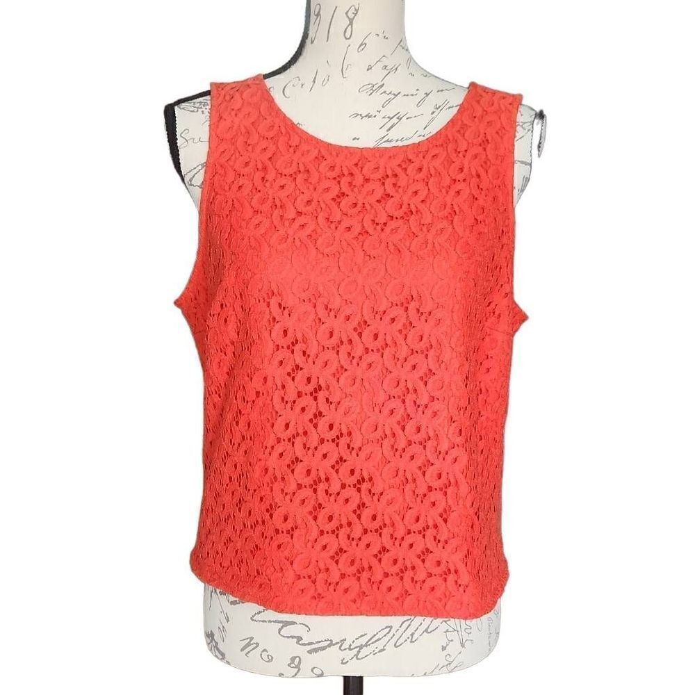 Nicole by Nicole Miller Size Large Orange Lace Sleeveless Skimming Blouse